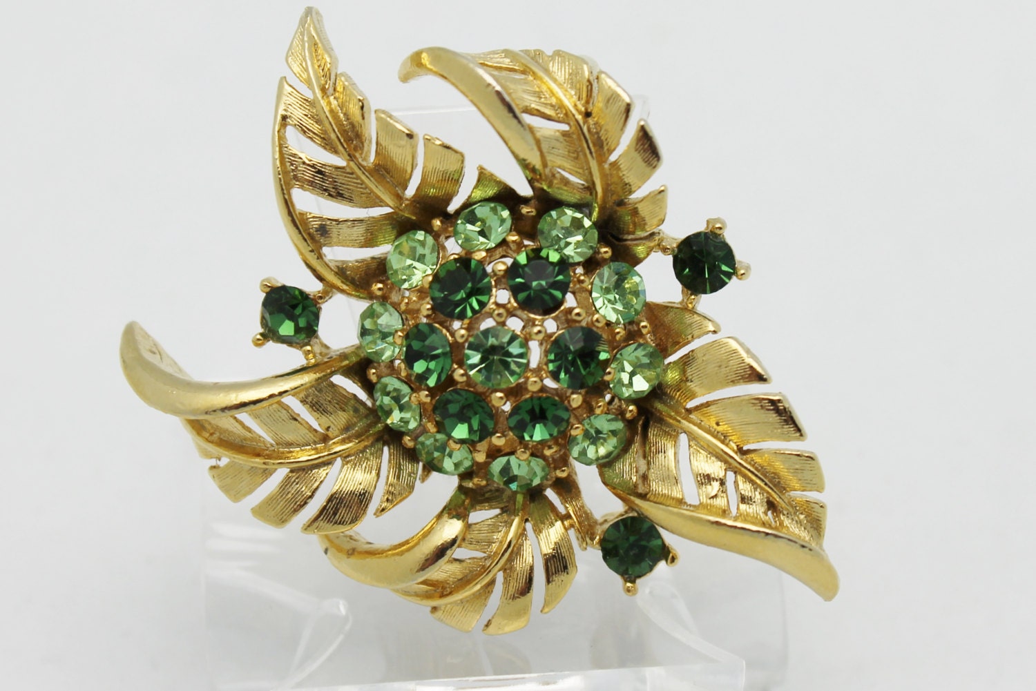 Flower Brooch Green and Gold by Lisner - Etsy
