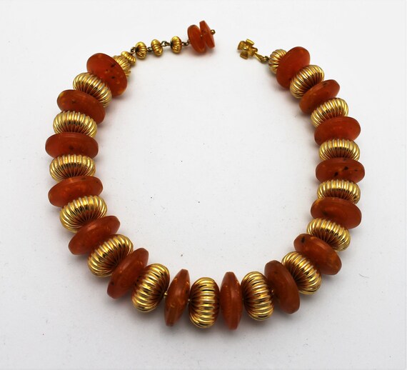 Vintage Necklace Faux Amber and Gold Beads - image 3