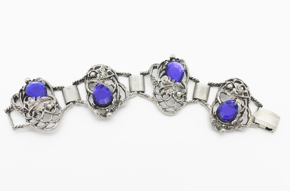 Deco Style Vintage Blue and Silvertone Bracelet - image 4