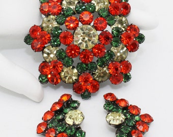 Juliana Tangerine and Olivine Brooch and Earring Set