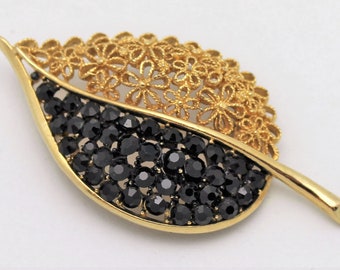 Vintage Karu Arke Black and Gold Leaf Shape Brooch