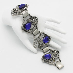 Deco Style Vintage Blue and Silvertone Bracelet image 2
