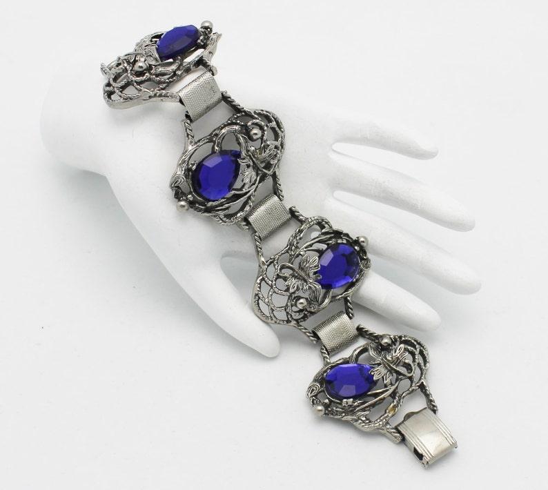 Deco Style Vintage Blue and Silvertone Bracelet image 2