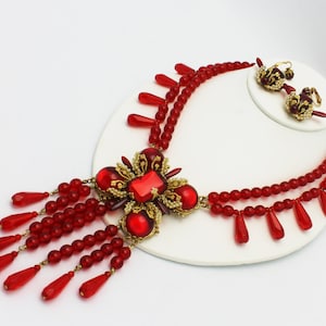 Stanley Hagler NYC Red Beads Seed Pearls Necklace and Earrings