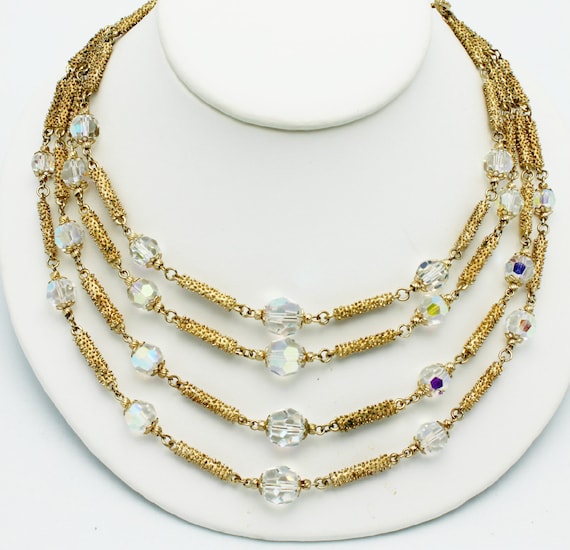 Vintage Vendome Necklace Textured Gold and Crysta… - image 1