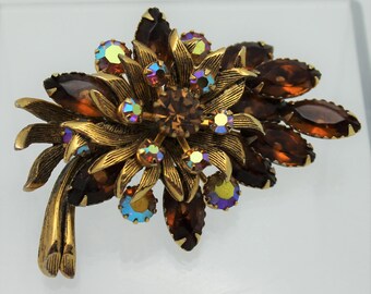 Vintage Topaz Goldtone Signed Selini Brooch