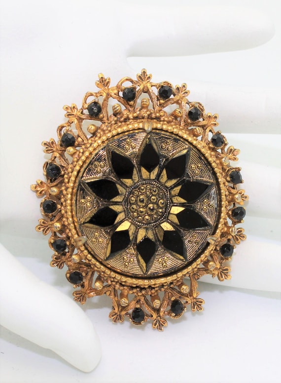 Florenza Vintage Brooch Gold and Black