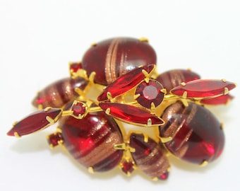 Vintage Red and Gold Art Glass Brooch