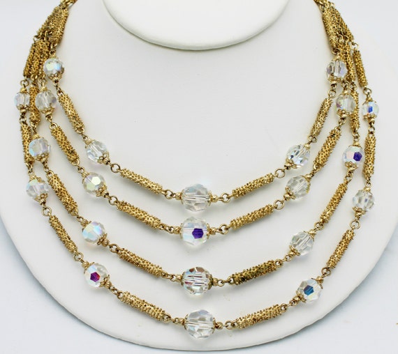 Vintage Vendome Necklace Textured Gold and Crysta… - image 2