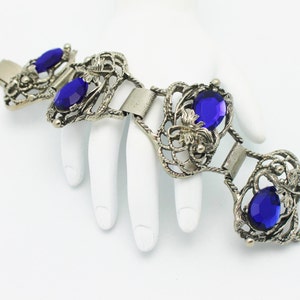 Deco Style Vintage Blue and Silvertone Bracelet image 1