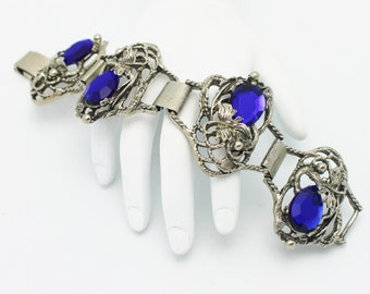 Deco Style Vintage Blue and Silvertone Bracelet