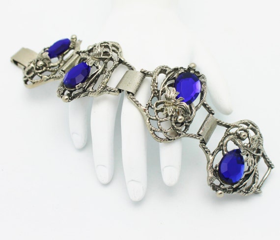 Deco Style Vintage Blue and Silvertone Bracelet - image 1