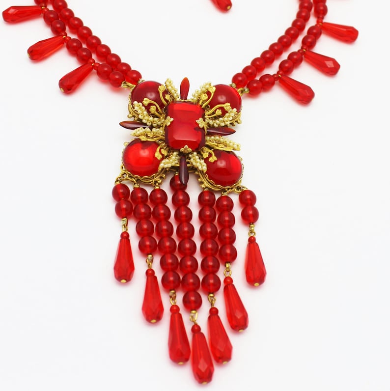 Stanley Hagler NYC Red Beads Seed Pearls Necklace and Earrings - Etsy
