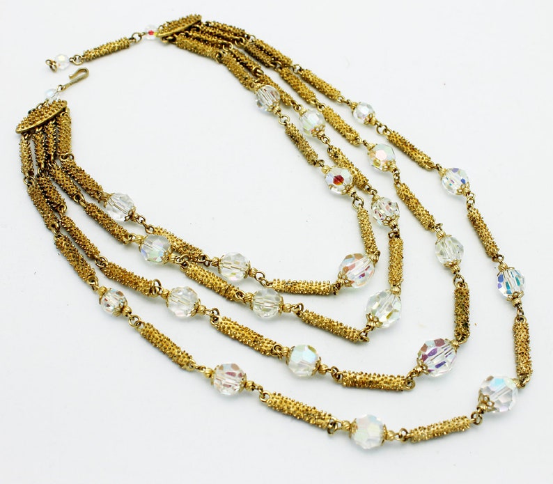 Vintage Vendome Necklace Textured Gold and Crystal Beads - Etsy