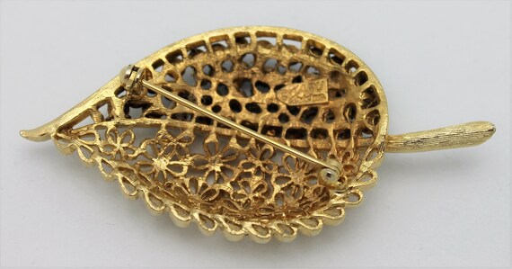 Vintage Karu Arke Black and Gold Leaf Shape Brooch - image 3