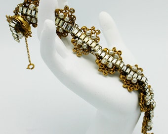 Vintage Miriam Haskell Bracelet Rhinestones Pearls Filagree