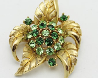 Flower Brooch Green and Gold by Lisner