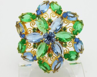 DeLizza and Elster Scroll Blue and Green Brooch