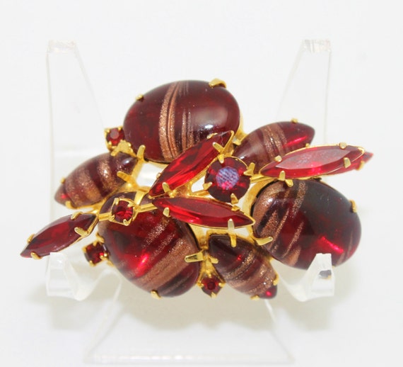 Vintage Red and Gold Art Glass Brooch - image 2