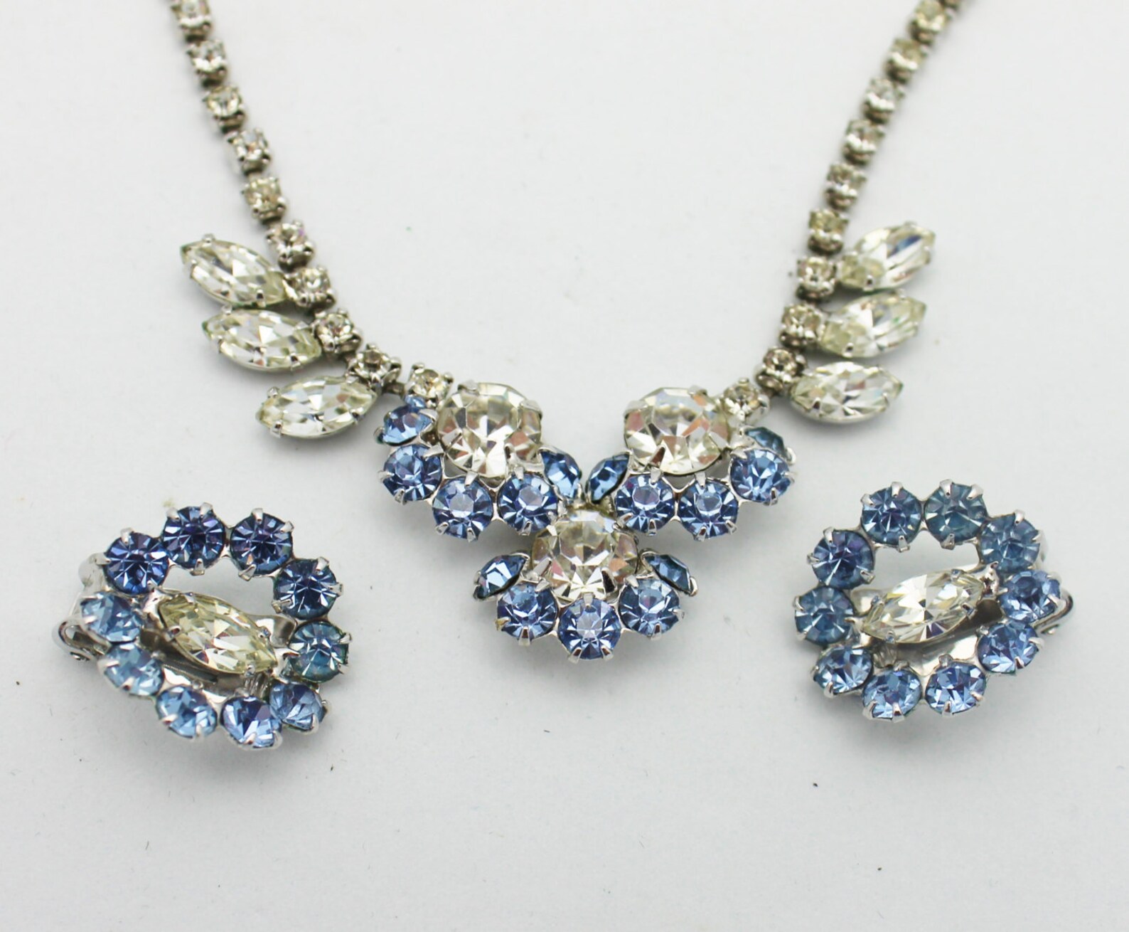 Vintage Necklace Set Baby Blue and Clear Rhinestones Etsy