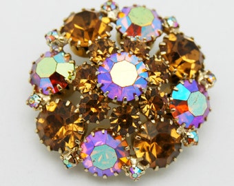 Vintage Weiss Brooch Golden Cinnamon Rhinestones