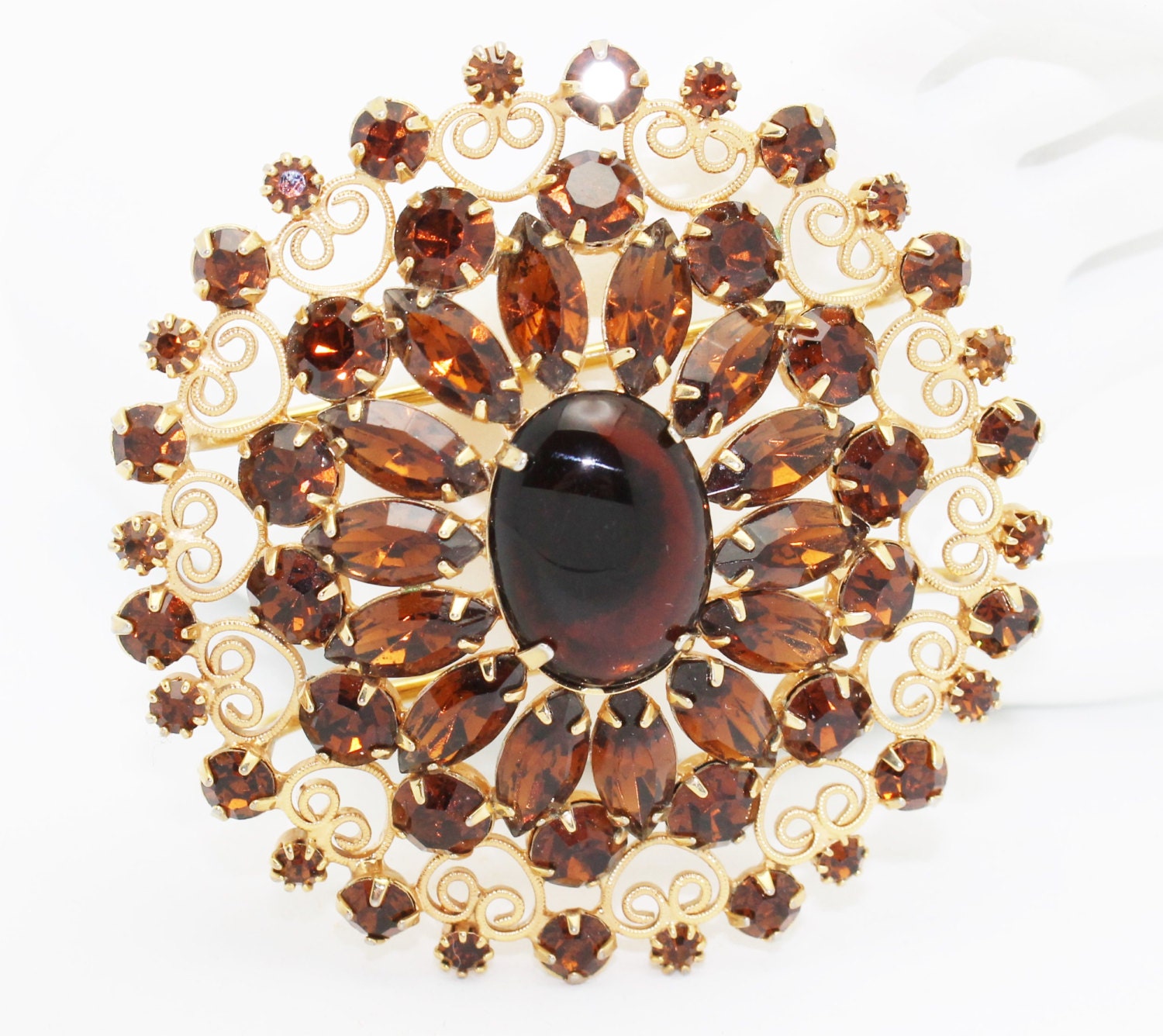 Vintage Juliana Amber Rhinestone Gold Metal Belt Buckle Orange Rhinestone Crystal Mesh Belt by Juliana – Twin Hearts  main image 4