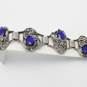 Deco Style Vintage Blue and Silvertone Bracelet image 5