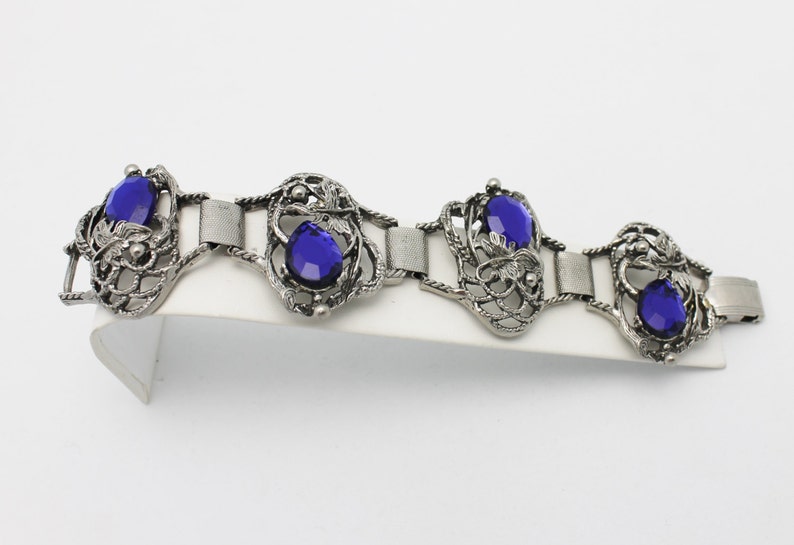 Deco Style Vintage Blue and Silvertone Bracelet image 5