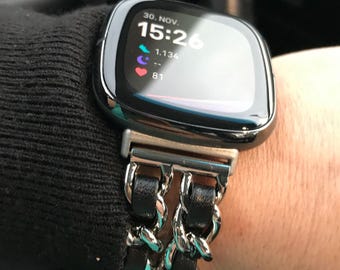 Pasek do zegarka Fitbit Versa/Sense NOE – srebrny, złoty, różowe złoto – stal nierdzewna i skóra – hipoalergiczny