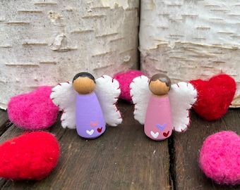 Love bug peg dolls, butterfly, fairy, small gift, Waldorf inspired, handmade, pink , kids toy, love, wood, gift basket, Valentine's Day