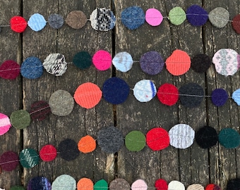Repurposed wool sweaters circle garland - home and room decoration, home decor, recycled upcycled wool, handmade, gift, birthday present