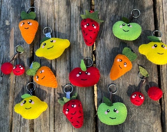 Felt Fruit and Vegetables Key chain, bag charm, backpack pal, gift topper, handmade gift, birthday present, gifts, cute