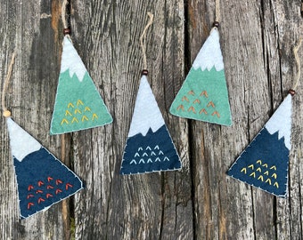 Mountain wool felt ornaments, Mountain Majesty, holiday decoration, Christmas tree ornament, mountain range, gift topper, handmade, holiday