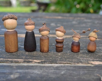 Acorn Peg Dolls, all different sizes families unique, fall, autumn, Waldorf inspired, handmade toys, travel toys, small gift, boo basket