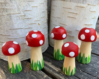 Set of three large or XL painted mushrooms, Waldorf inspired, peg doll, nature table, woodland gnome forest, kids wood toys, play, sensory