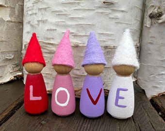 LOVE peg doll gnome sets, love bundle, kids, small gift, mushrooms, Waldorf, Montessori, handmade, kids toy, gift basket, Valentine's Day