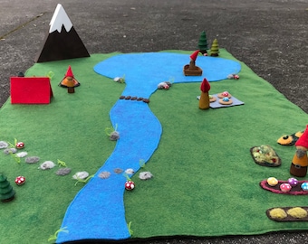 Floor Play Mat 37in x 24in. With lots of accessories Waldorf inspired, handmade toys, felt play mat, kids toy, forest mat, birthday present