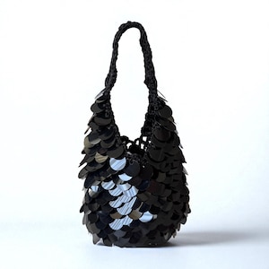 Black Sequin Crochet Handle Bag, Festival Bag, Evening Party Bag, Sparkly Evening Bag, Luxury Bag, Bridal Party Purse, Wedding Bag