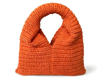 Bolso de crochet de rafia naranja: bolso de verano tejido a mano