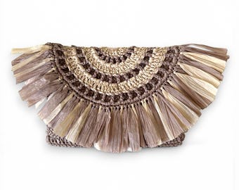 Pochette en fil de papier bicolore à franges : raphia tissé main, sac de soirée style, sac à main de mariage