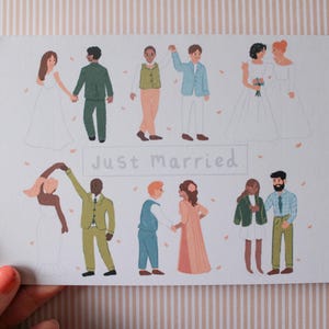 Just Married, Diverse Couples, Celebration Card | Illustrated Wedding Card