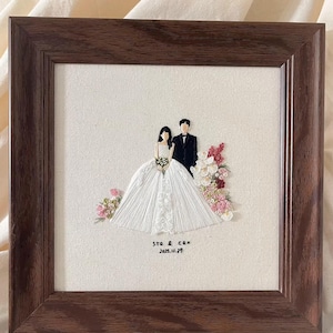 Custom Wedding Portrait Embroidery, Hand Embroidered Couple Art, Personalized Wedding Gift, Framed Textile Artwork