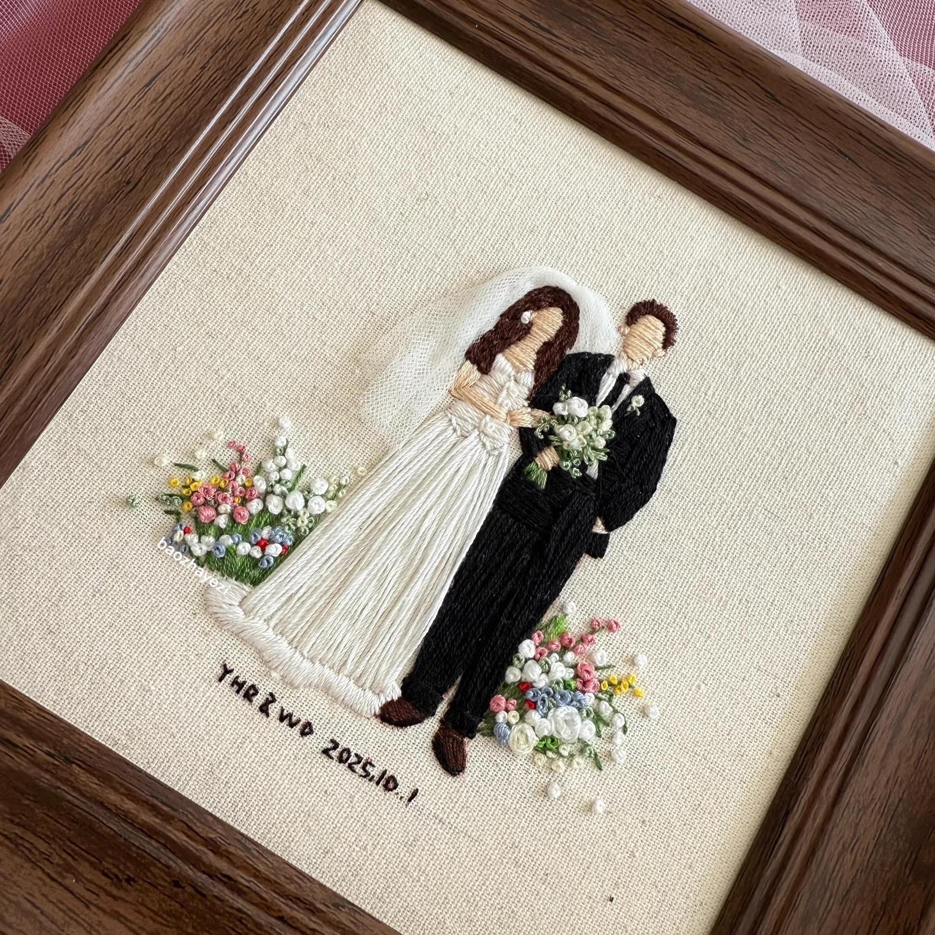 Custom Wedding Portrait Embroidery, Hand Embroidered Couple Art ...