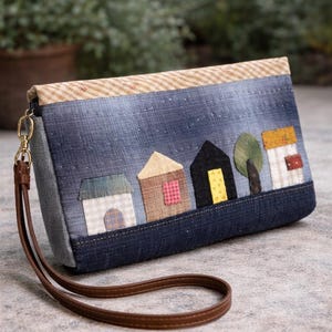 Handmade Patchwork Crossbody Bag, Colorful Houses Phone Pouch