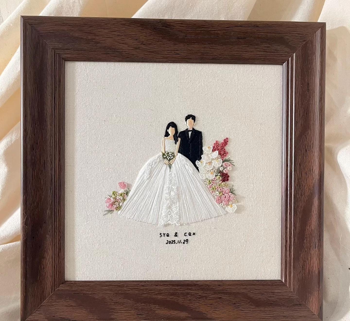 Custom Wedding Portrait Embroidery, Hand Embroidered Couple Art ...