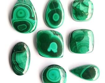 Malachite Cabochon Set (8 pcs) | Natural Gemstone Lot, Jewelry Making