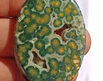 Cabochão oval de drusa de jaspe oceânico natural | Pedra de cura para confecção de joias | 46x32x5mm | 59,05 quilates | S630