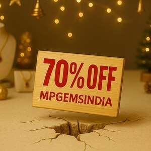 May include: A wooden sign with the text "70% OFF" and "MPGEMSINDIA" in red. The sign is set against a background of warm, soft lighting and decorative elements, suggesting a holiday sale.