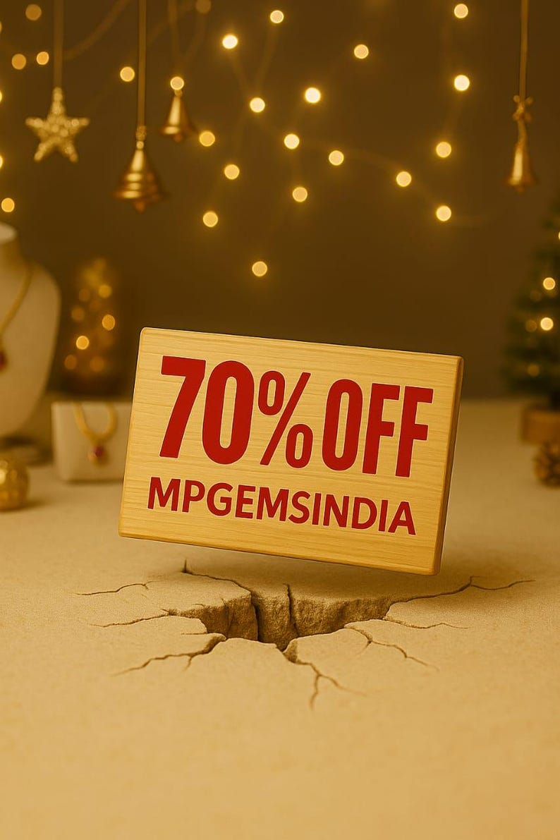 May include: A wooden sign with the text "70% OFF" and "MPGEMSINDIA" in red. The sign is set against a background of warm, soft lighting and decorative elements, suggesting a holiday sale.