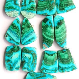 Designer chrysocolla malachite gemstone pair lot on white background